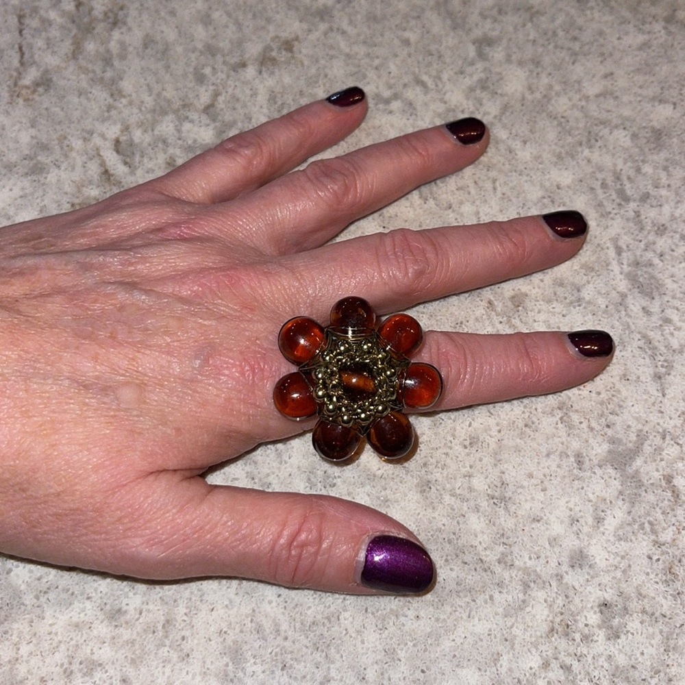 Artisan Made Large Statement Flower Ring Gold Twi… - image 6